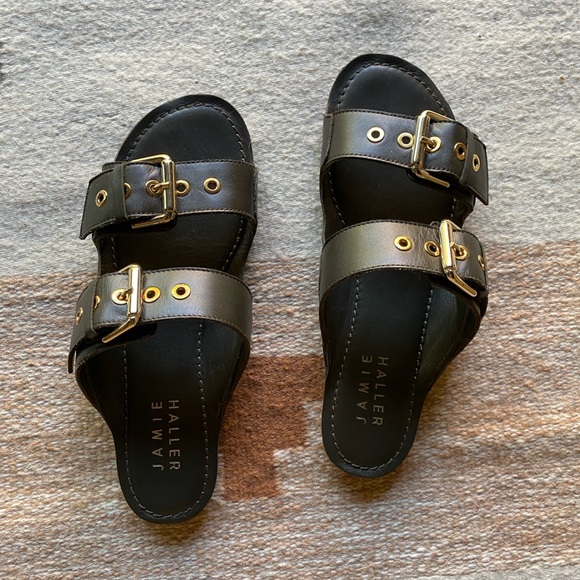 Jamie Haller Olive Double Buckle Slide Sz 38 - Picture 2 of 4